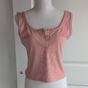 Pink Sleeveless Ribbed Crop Top